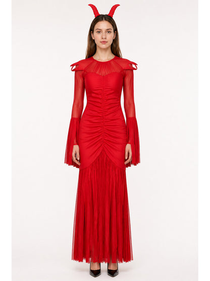Devil Costume with Horns, Red Long Dress main product view