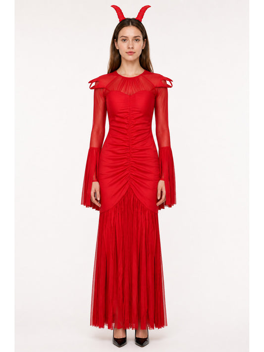 Devil Costume with Horns, Red Long Dress main product view