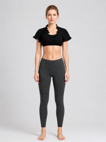 Cropped Black Top with Puff Sleeves on-model view