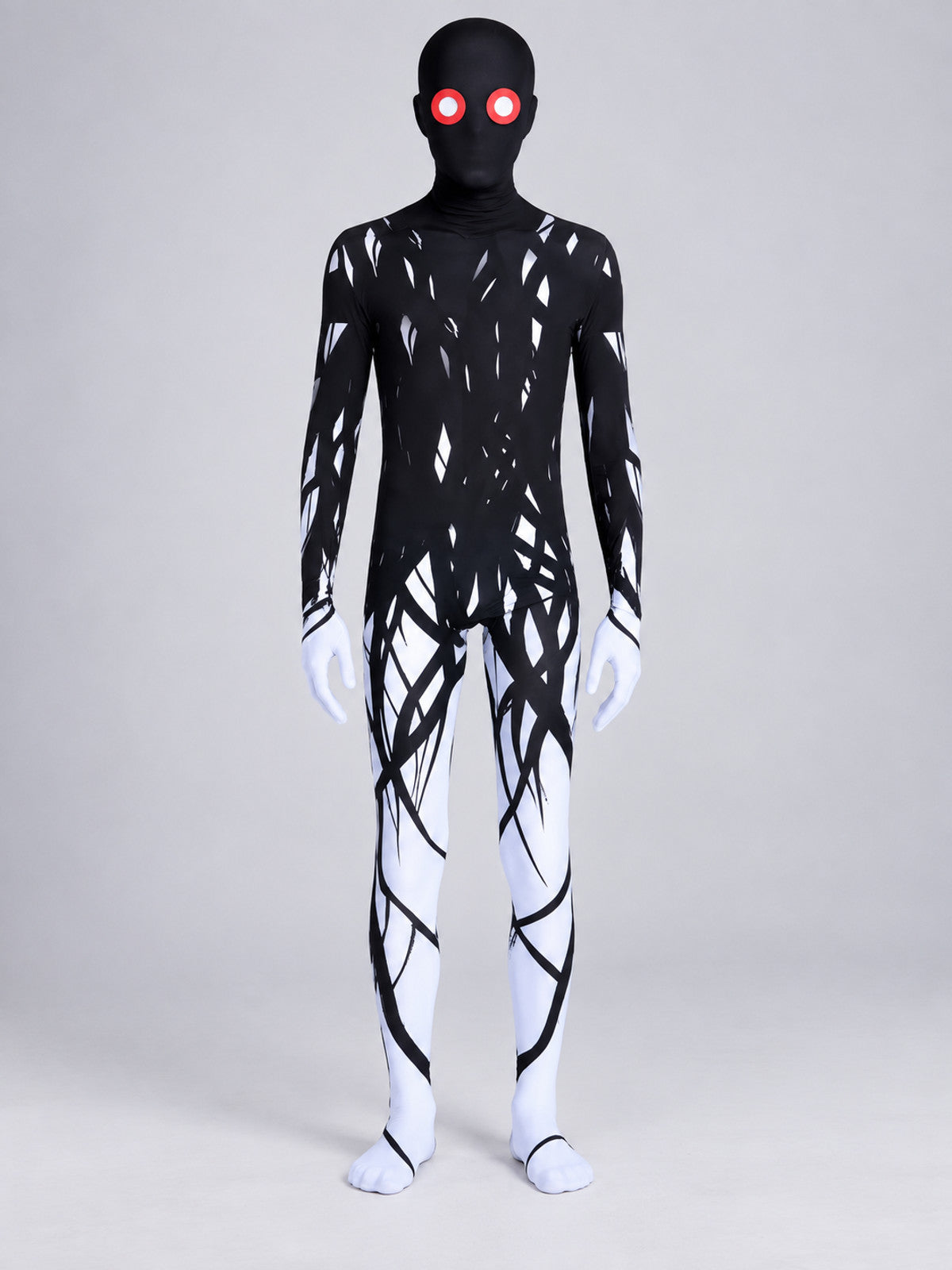 Black Cosplay Costume with White Pattern and Red Eyes