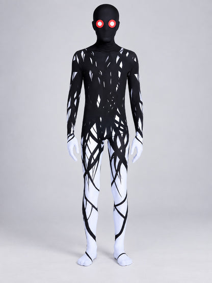 Black Cosplay Costume with White Pattern and Red Eyes