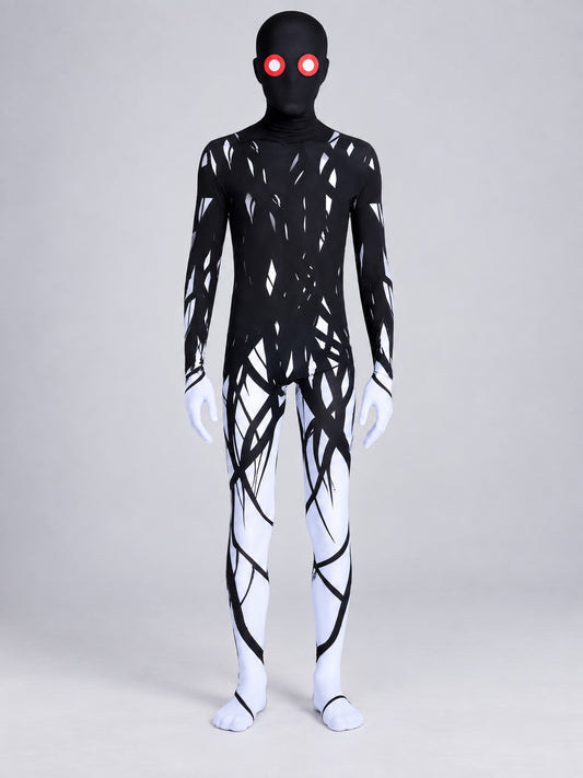 Black Cosplay Costume with White Pattern and Red Eyes