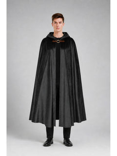 Long Black Hooded Cape with Closure