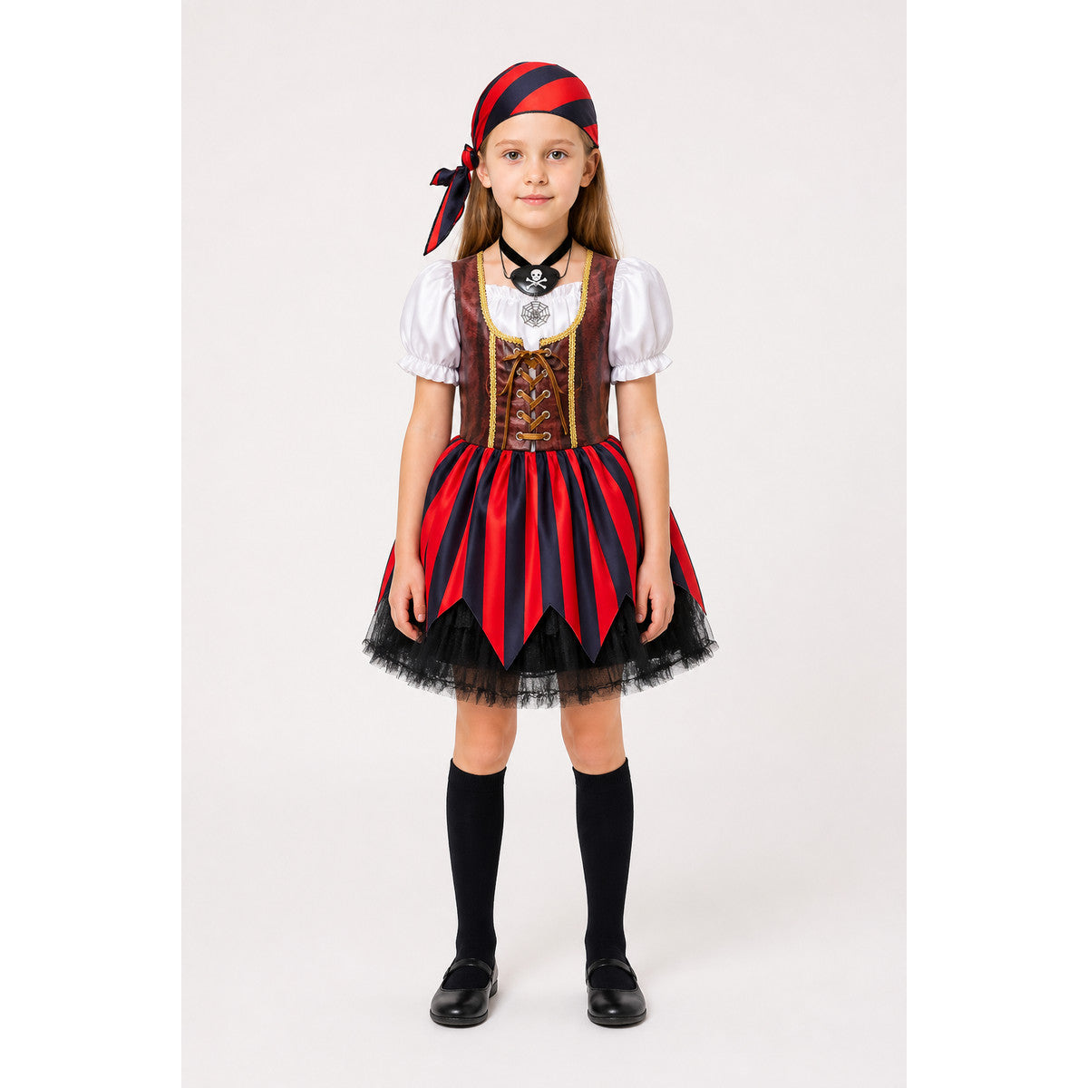 Children's Pirate Costume with Striped Dress and Corset main product view