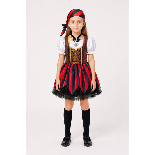 Children's Pirate Costume with Striped Dress and Corset main product view