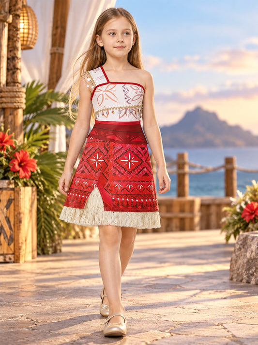 Children’s One-Shoulder Dress with Ethnic Print main product view