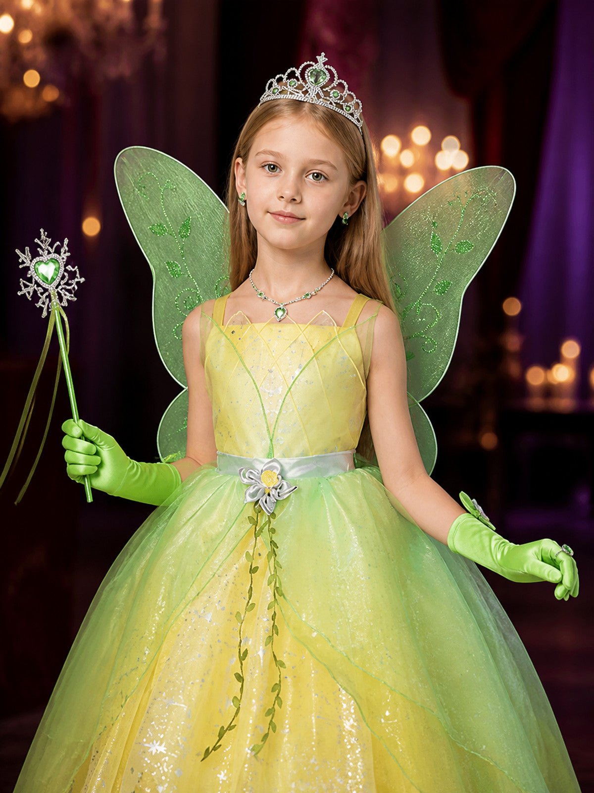 Girls' Princess Butterfly Costume Dress with LED Lights and Gradient Tulle on-model view