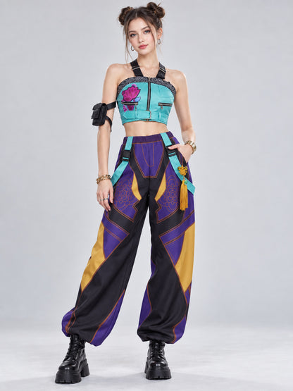 Turquoise Cosplay Stage Costume with Top and Pants