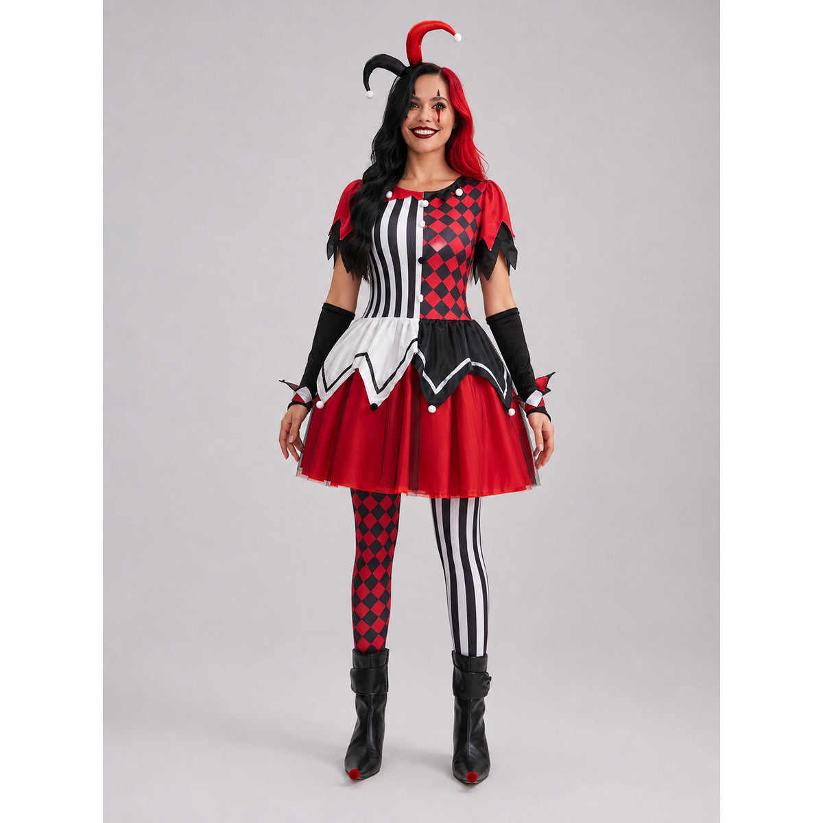 Harlequin Jester Costume for Halloween and the Stage front view