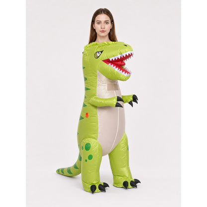 Green inflatable dinosaur costume for parties on-model view