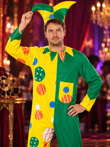 Asymmetrical Yellow-Green Clown Costume with Hat