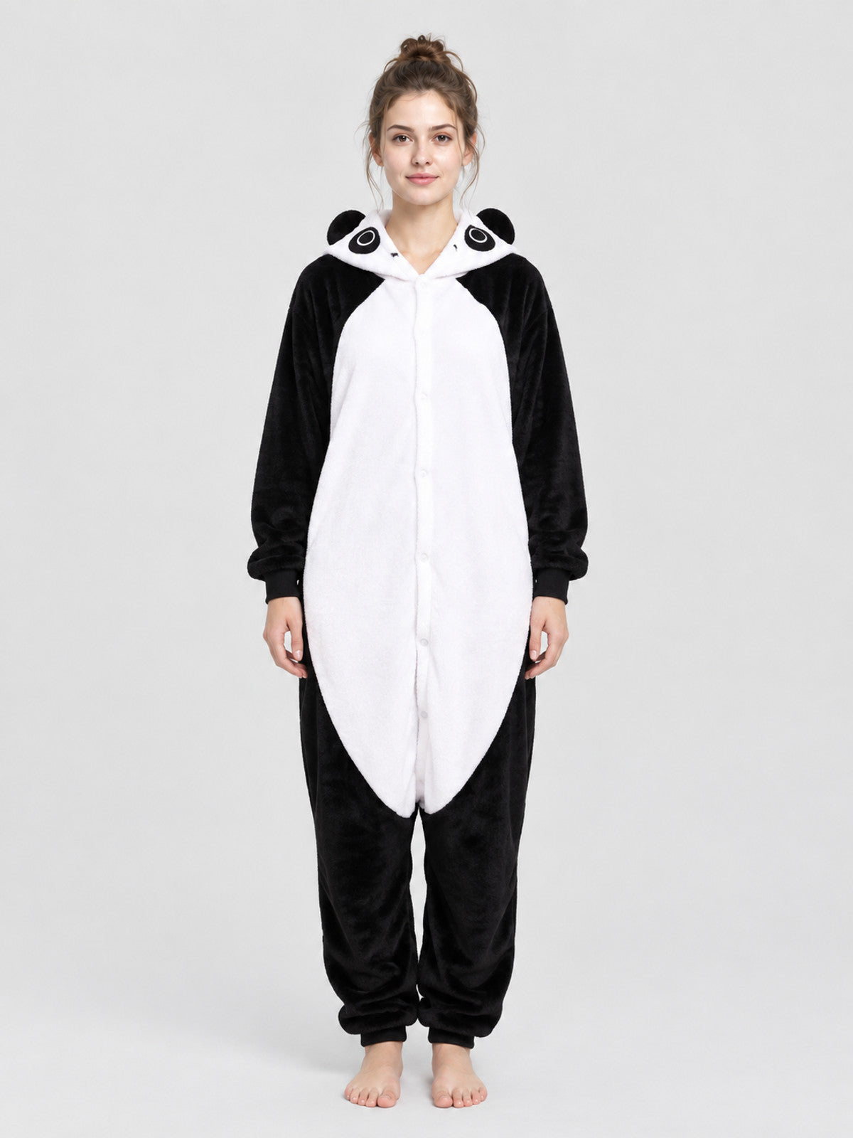 Black and White Panda Hooded Pajama Jumpsuit with Ears