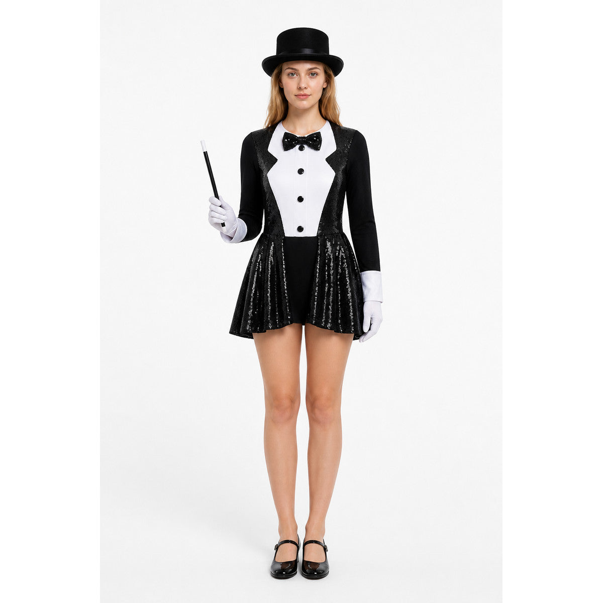 Black Wizard Costume with Sequins and Bow Tie main product view