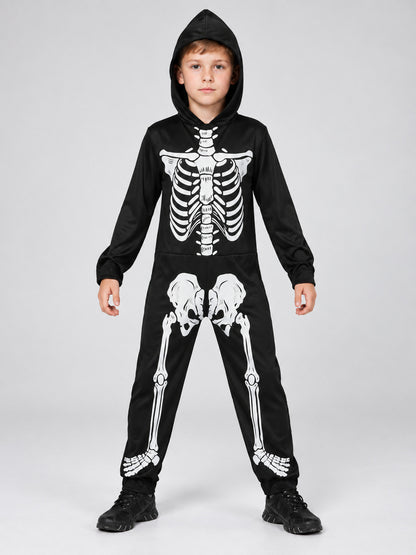 Kids' Skeleton Halloween Costume Black with Hood