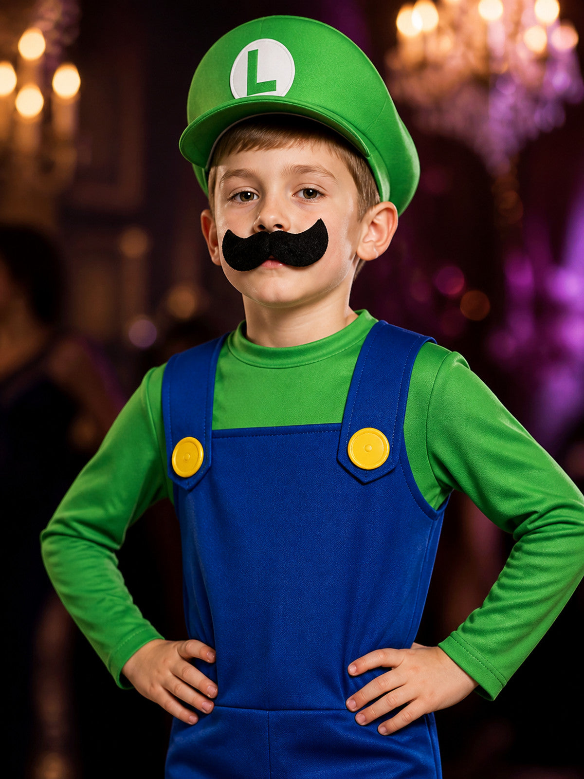 Luigi Costume with Jumpsuit and Hat on-model view