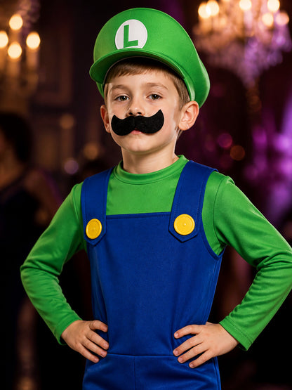 Luigi Costume with Jumpsuit and Hat on-model view