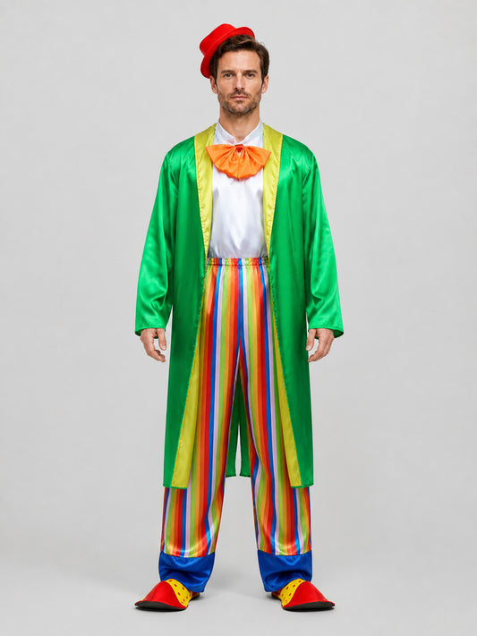 Circus Clown Costume with Cape, Hat, and Bow Tie on-model view