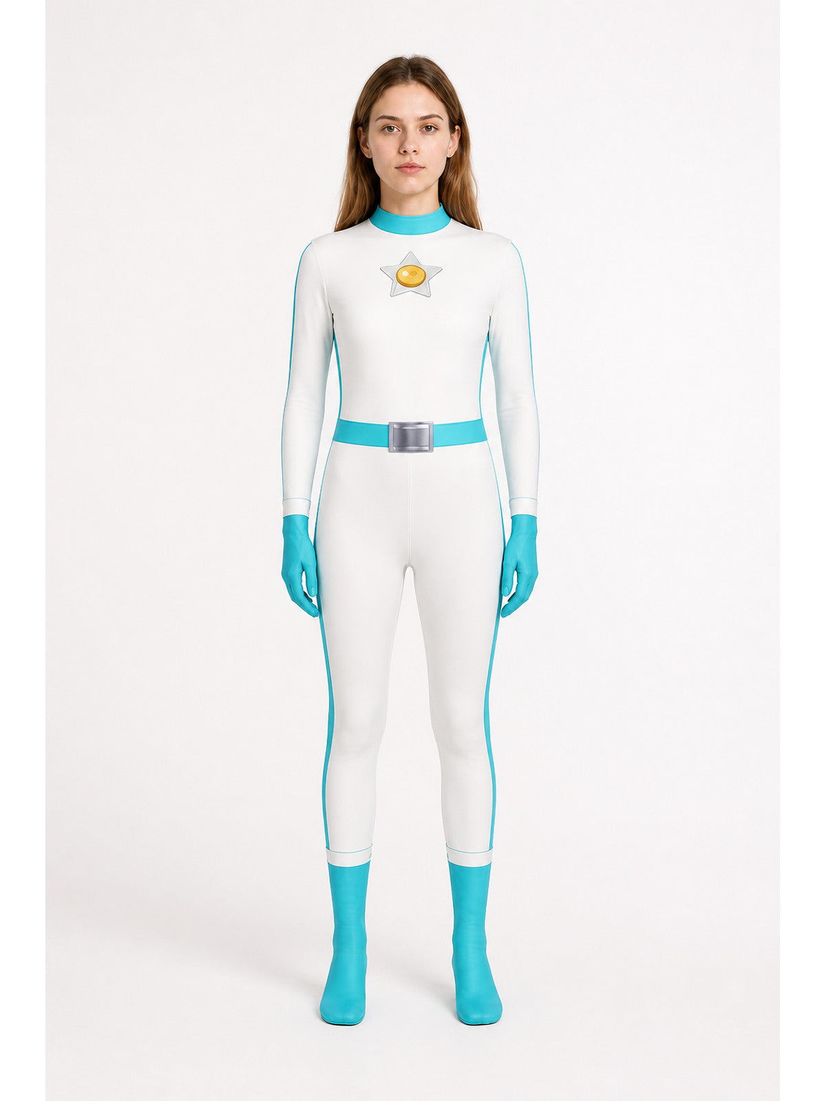 Princess Peach Cosplay Jumpsuit, White with Turquoise main product view