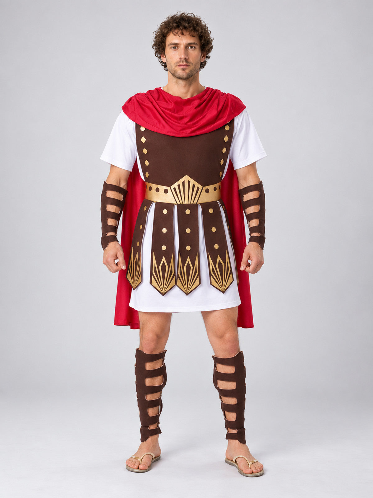 Ancient Warrior Costume with Tunic and Cape on-model view