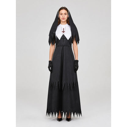 Ritual Hooded Robe with Cross and Gloves on-model view