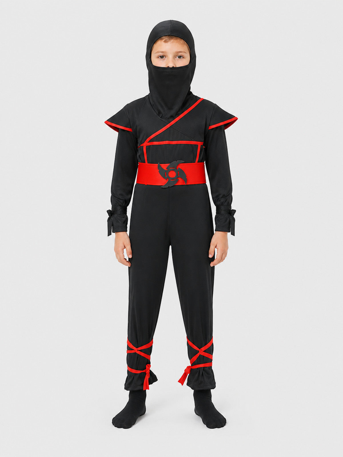 Naruto Ninja Cosplay Costume, Black and Red Jumpsuit on-model view