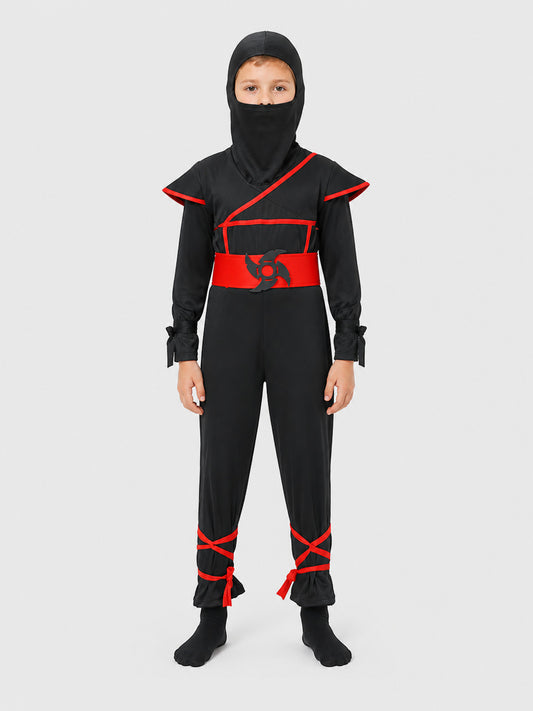 Naruto Ninja Cosplay Costume, Black and Red Jumpsuit on-model view