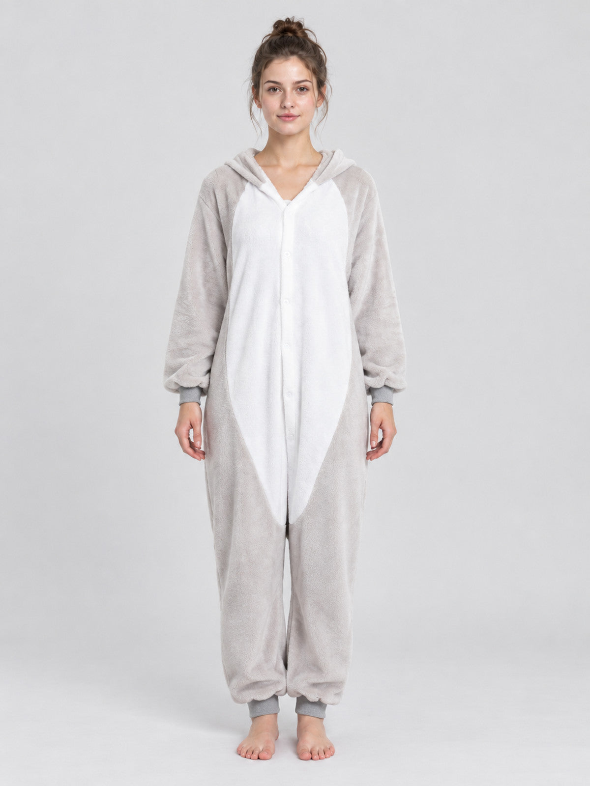 Flannel Pajama Jumpsuit with Cartoon Design