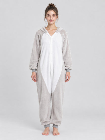 Flannel Pajama Jumpsuit with Cartoon Design