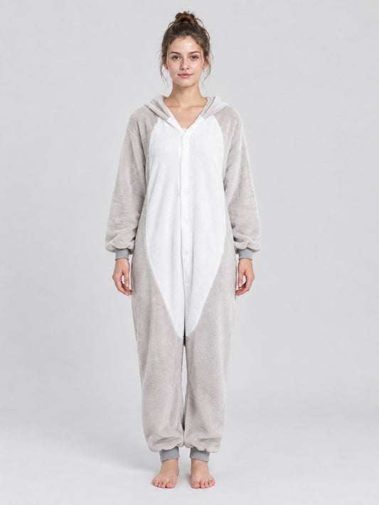 Flannel Pajama Jumpsuit with Cartoon Design