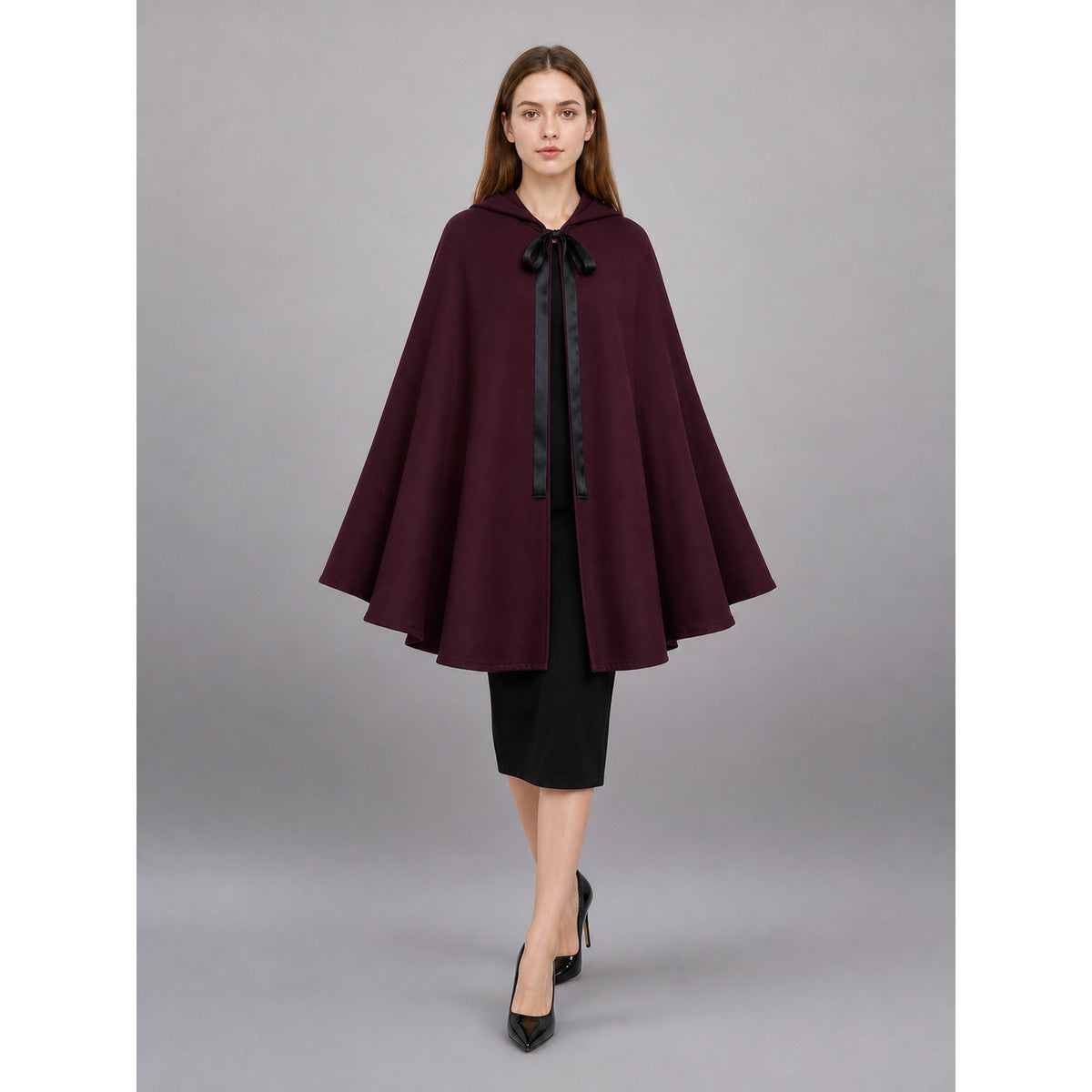 Burgundy Carnival Cloak with Hood for Cosplay