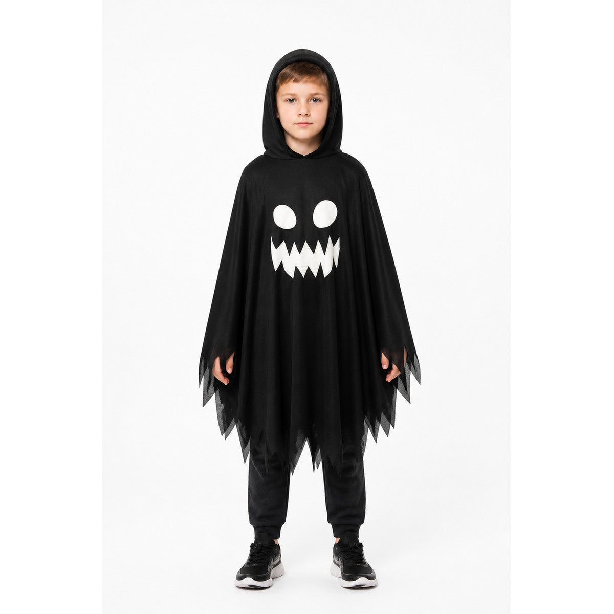 Kids' Ghost Cloak with Hood and White Face, Black main product view