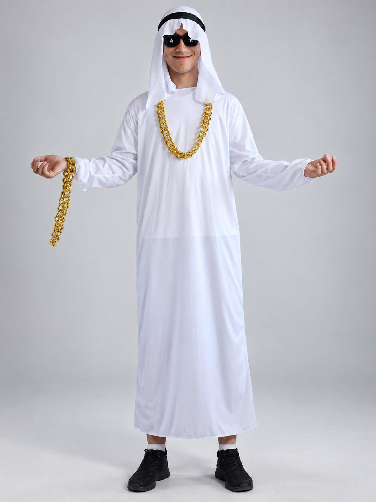 Carnival costume with a long head covering and chain
