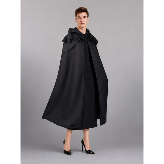 Black long hooded costume cape