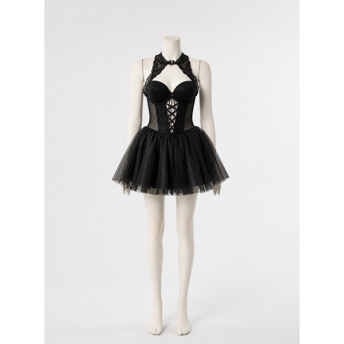Black Halloween Costume with Corset and Full Skirt main product view
