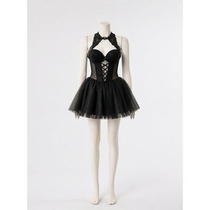 Black Halloween Costume with Corset and Full Skirt main product view
