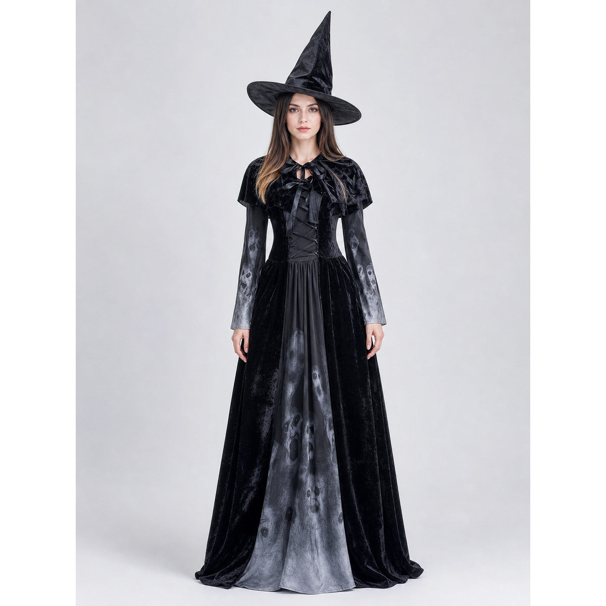 Halloween hooded skull print dress costume