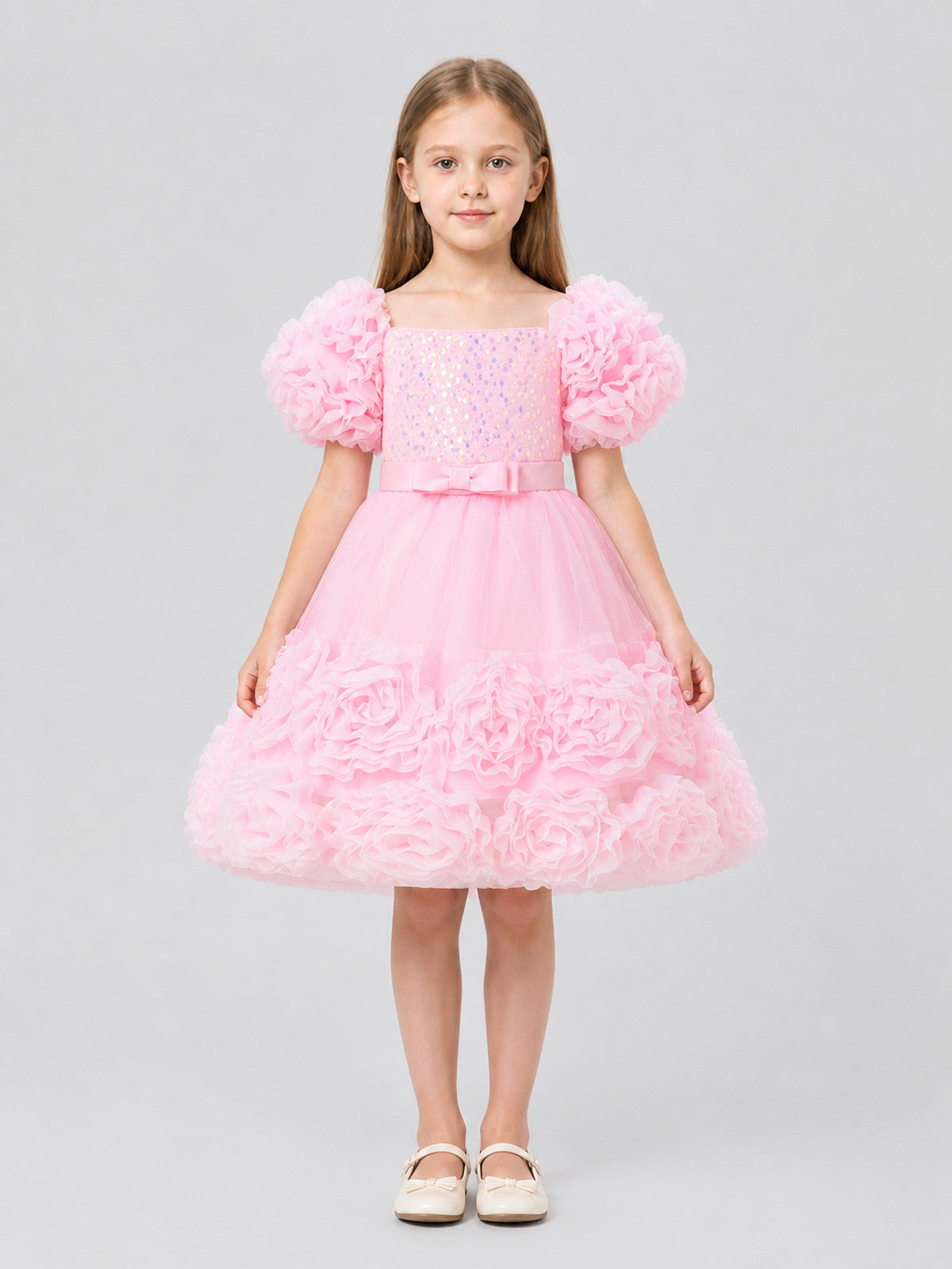 Pink Sequin Tutu Dress with a Full Skirt on-model view