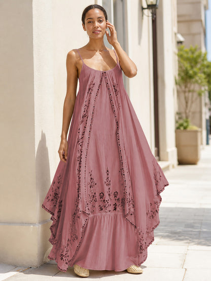 Long Pink Dress with Thin Straps and Print main product view