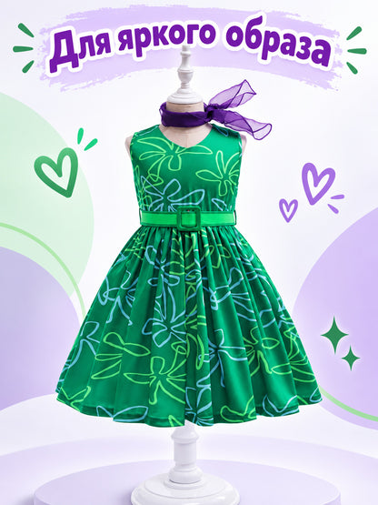 Dark Green Children's Holiday Dress with Belt