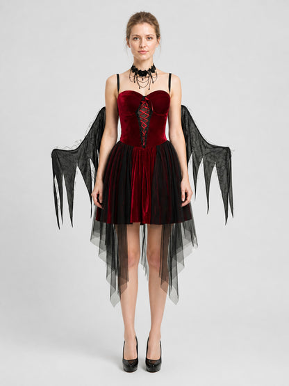Halloween Gothic Cosplay Costume with Wings on-model view