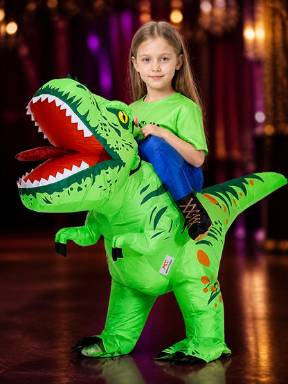 Green Dinosaur Inflatable Costume, Funny Halloween Party Outfit on-model view