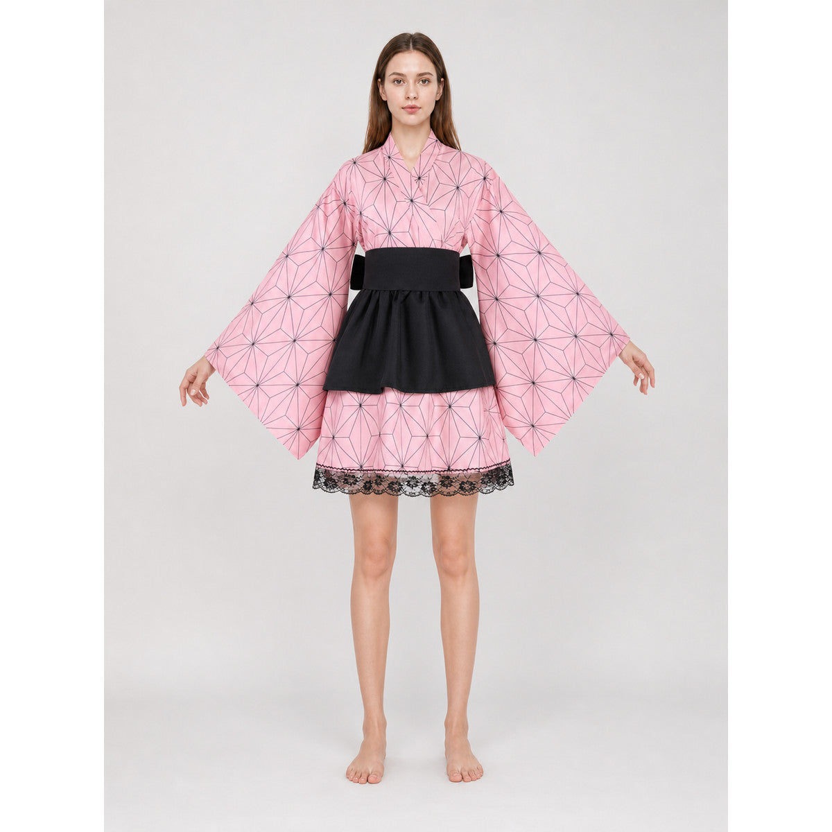 Kimono-Style Cosplay Dress with Lace Trim