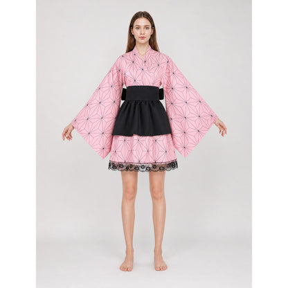 Kimono-Style Cosplay Dress with Lace Trim