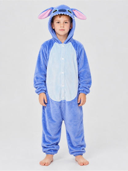 One-Piece Flannel Hooded Pajama Jumpsuit with Ears