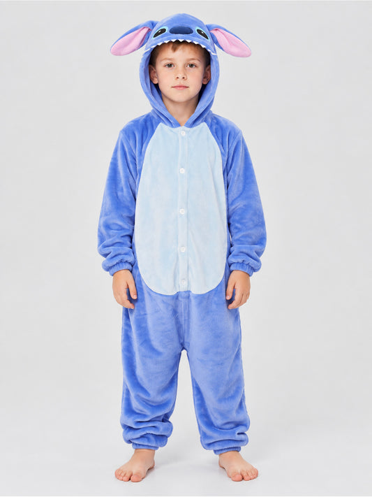 One-Piece Flannel Hooded Pajama Jumpsuit with Ears