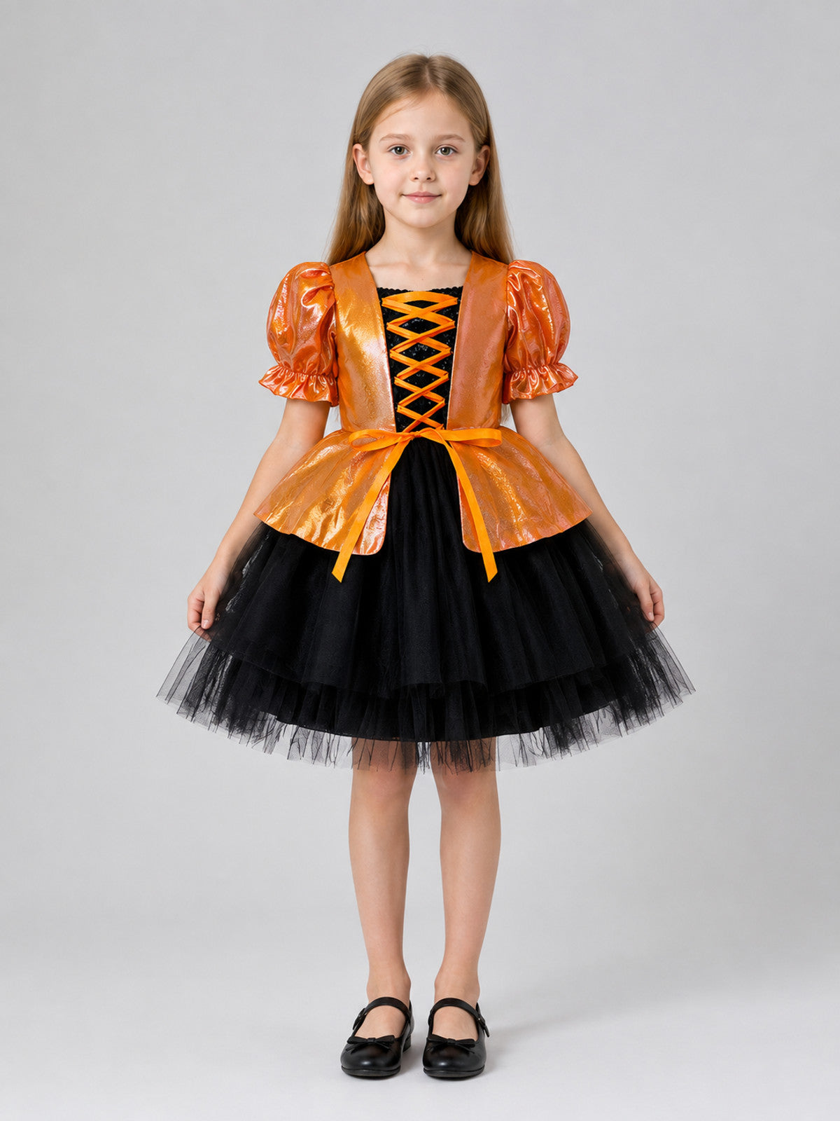 Children's Costume Dress with Puff Sleeves on-model view