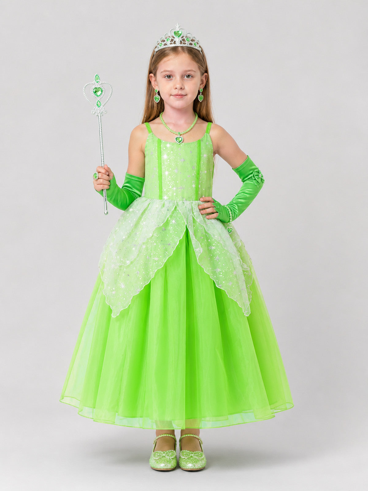 Princess Costume Set: Green Dress and Accessories on-model view