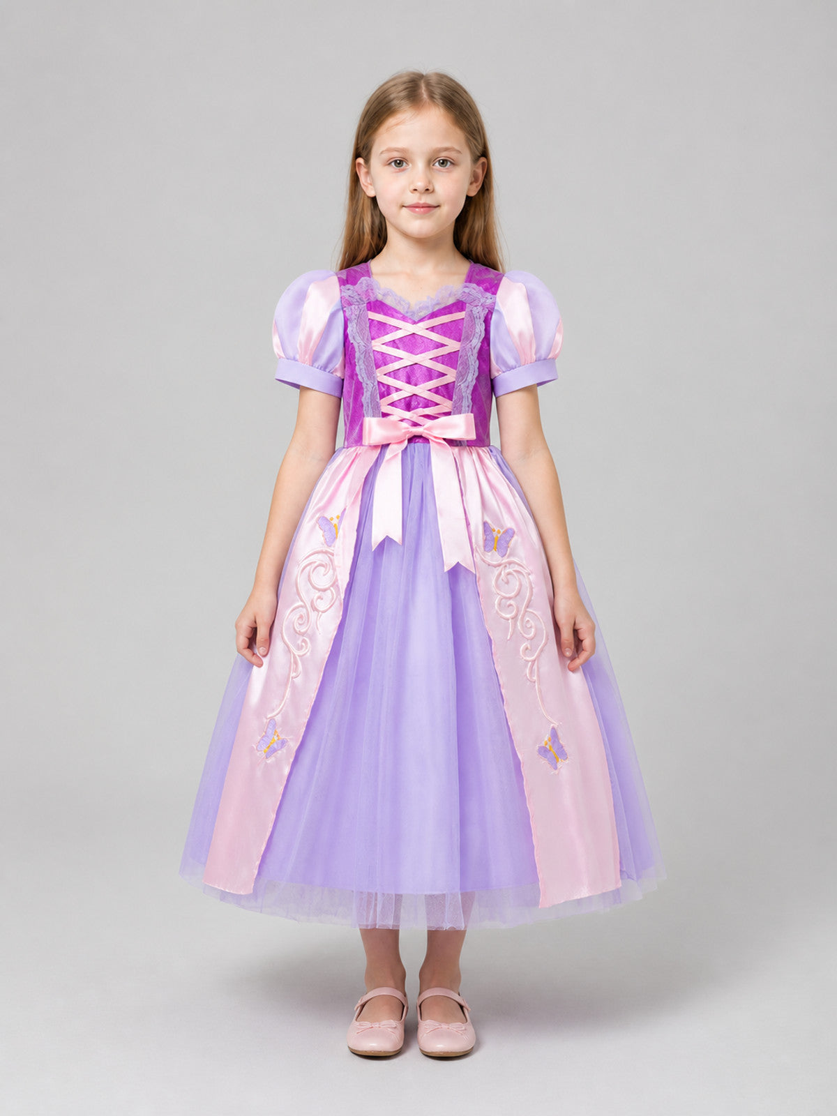 Purple Princess Costume Dress with Full Skirt for Cosplay on-model view