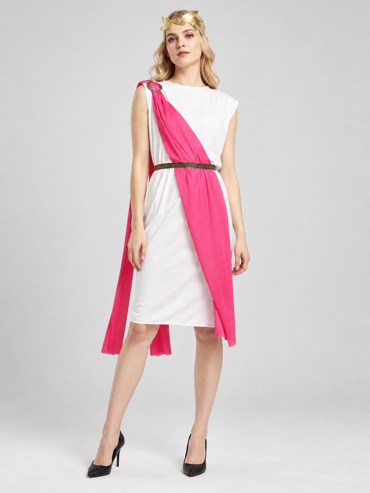 Carnival Costume: White Draped Dress on-model view