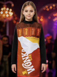 Kids Wonka Chocolate Wrapper Printed Sleeveless Jumpsuit Halloween Costume